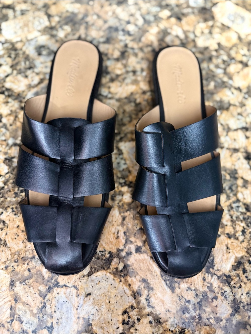 Madewell Boardwalk Fisherman Mules Womens 10 Black Leather Slide Sandals EUC